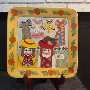 Susan Paley Ganz Ladies Club Yard Sale Decorative 11" Plate‎ Square Yellow Roses